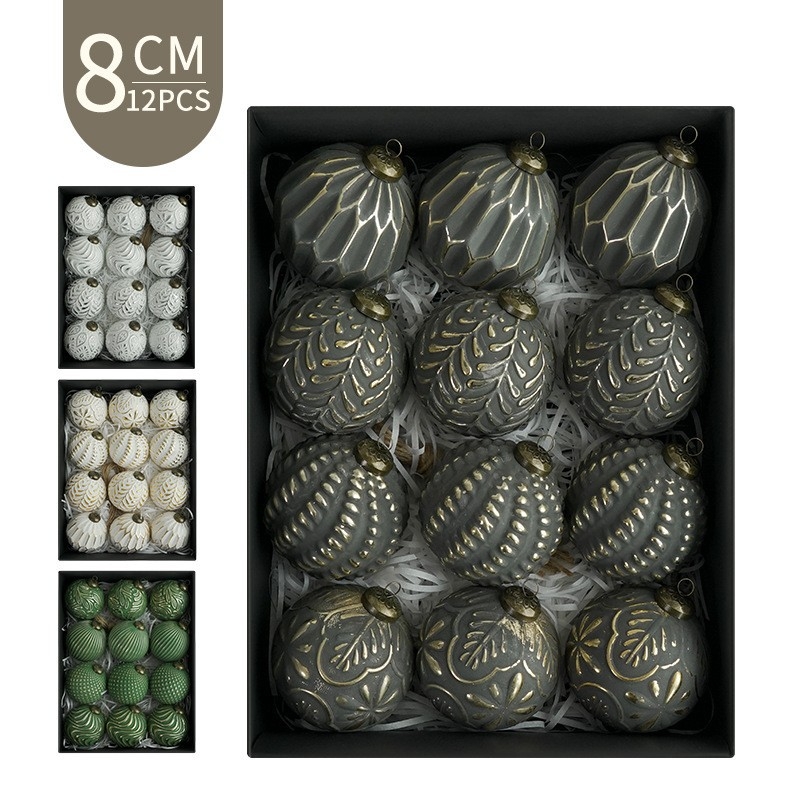 Kalėdinės eglutės dekoracijos namams, kabantys kamuoliukai, 8 cm / 12 vnt., retro stiliaus kalėdinių kamuoliukų rinkinys