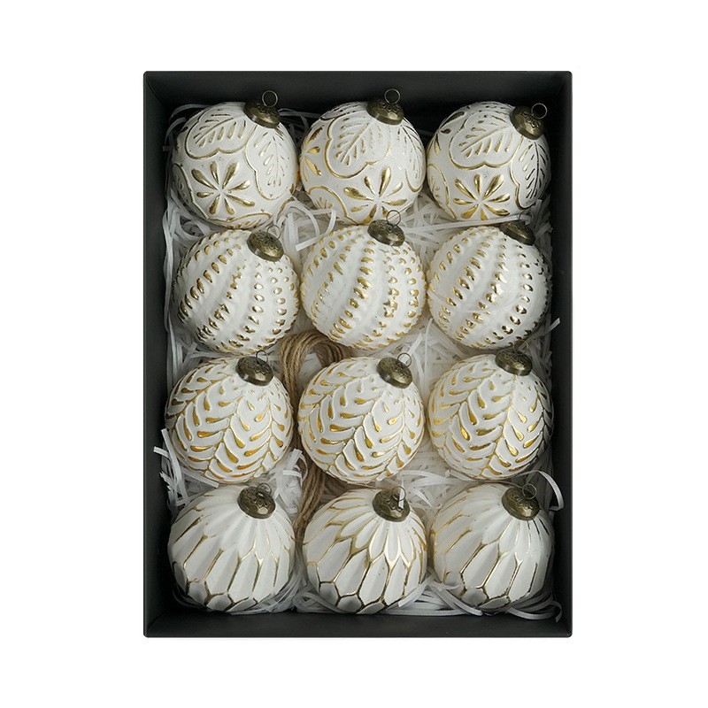 Kalėdinės eglutės dekoracijos namams, kabantys kamuoliukai, 8 cm / 12 vnt., retro stiliaus kalėdinių kamuoliukų rinkinys