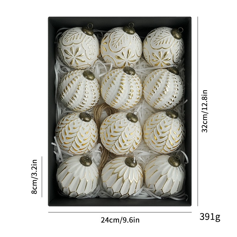 Kalėdinės eglutės dekoracijos namams, kabantys kamuoliukai, 8 cm / 12 vnt., retro stiliaus kalėdinių kamuoliukų rinkinys