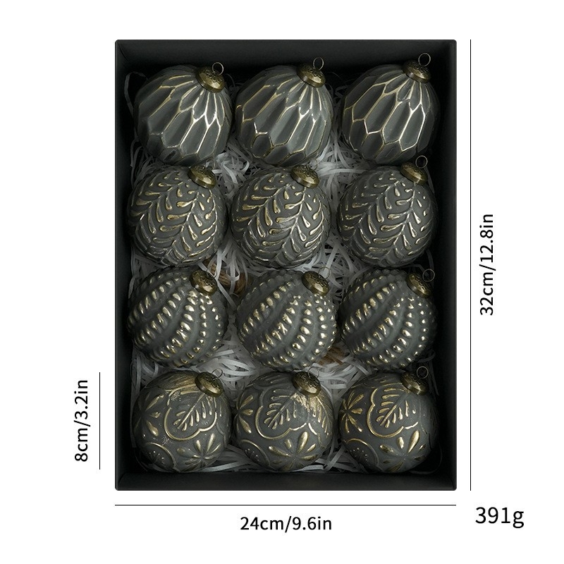 Kalėdinės eglutės dekoracijos namams, kabantys kamuoliukai, 8 cm / 12 vnt., retro stiliaus kalėdinių kamuoliukų rinkinys