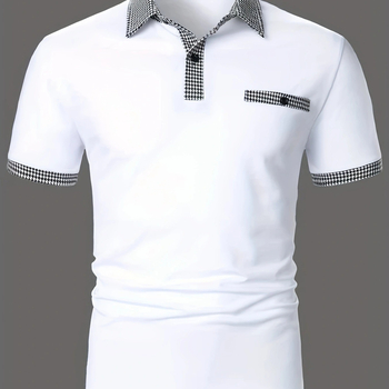 2023-as nyári, határokon átnyúló férfi póló, tyúklábmintás, rövid ujjú, laza szabású felső, európai és amerikai férfi ruházat