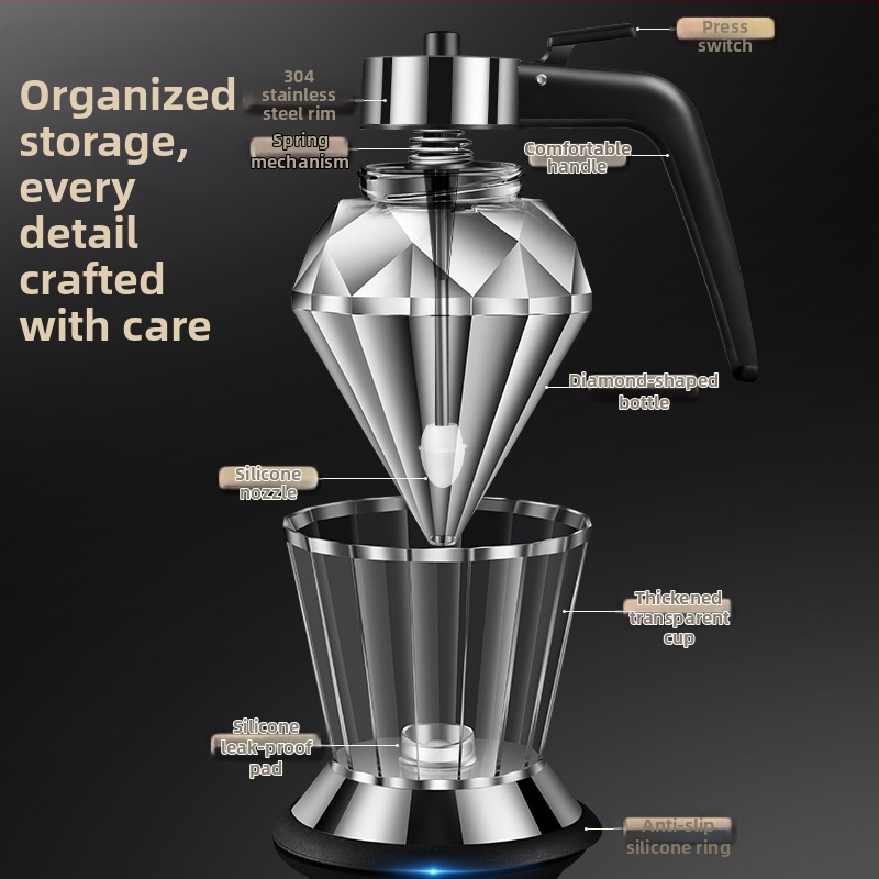 Диамантено стъкло за олио от неръждаема стомана, малка бутилка за олио, тенджера за олио, кухня, домакински соев сос, оцет, подправка, бутилка без изтичане на олио, тенджера за мед