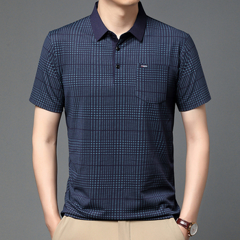 Υψηλής ποιότητας, καλοκαιρινό, νέο, μεσήλικο, ριγέ κοντομάνικο μπλουζάκι με πέτο, πόλο, ανδρικό μπλουζάκι με στάμπα
