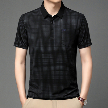 Υψηλής ποιότητας, καλοκαιρινό, νέο, μεσήλικο, ριγέ κοντομάνικο μπλουζάκι με πέτο, πόλο, ανδρικό μπλουζάκι με στάμπα