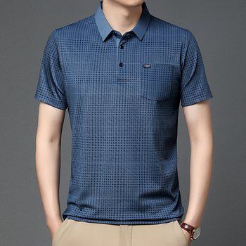 Υψηλής ποιότητας, καλοκαιρινό, νέο, μεσήλικο, ριγέ κοντομάνικο μπλουζάκι με πέτο, πόλο, ανδρικό μπλουζάκι με στάμπα