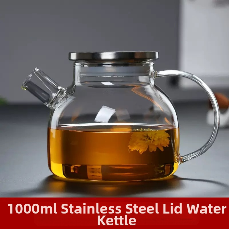 Gyárilag foltos, nagy boroszilikát üvegből készült, nagy kapacitású bambusz fedéllel ellátott hideg vízforraló, háztartási fűthető virágtea-főző, friss gyümölcslé-készítő vízforraló