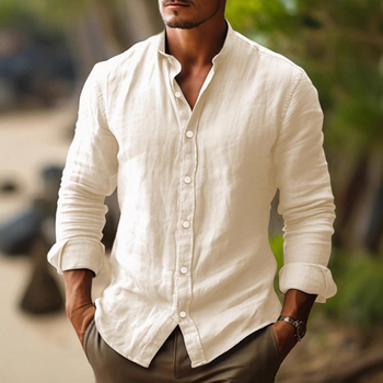 Χονδρικό Ανδρικό Μακρυμάνικο Ανοιχτόχρωμο Μονόχρωμο Πουκάμισο με Γιακά και Κουμπιά, Διασυνοριακό Εξωτερικό Εμπόριο