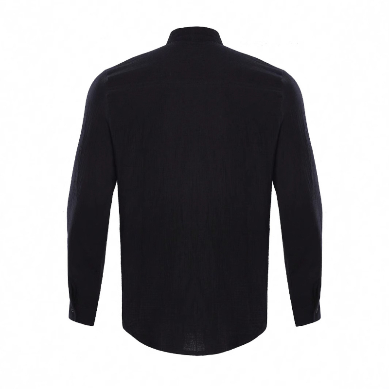 Bărbați, cămașă casual cu mânecă lungă, culoare solidă, guler înalt, cu nasturi, comerț exterior transfrontalier, en-gros