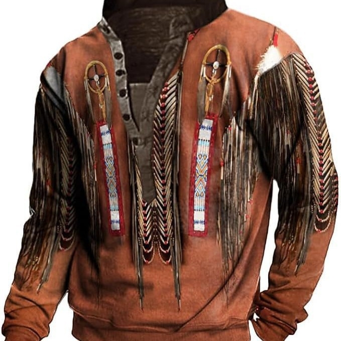 Határokon átnyúló 2023 tavaszi divatos európai és amerikai férfi 6 gombos 3D digitális nyomtatású retró hosszú ujjú felső gyári outlet