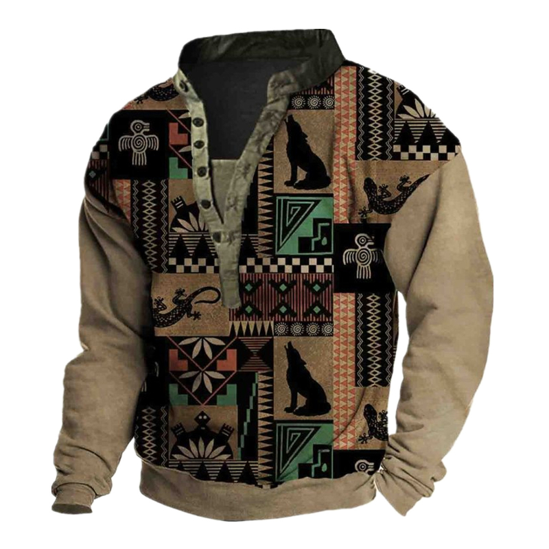 Határokon átnyúló 2023 tavaszi divatos európai és amerikai férfi 6 gombos 3D digitális nyomtatású retró hosszú ujjú felső gyári outlet