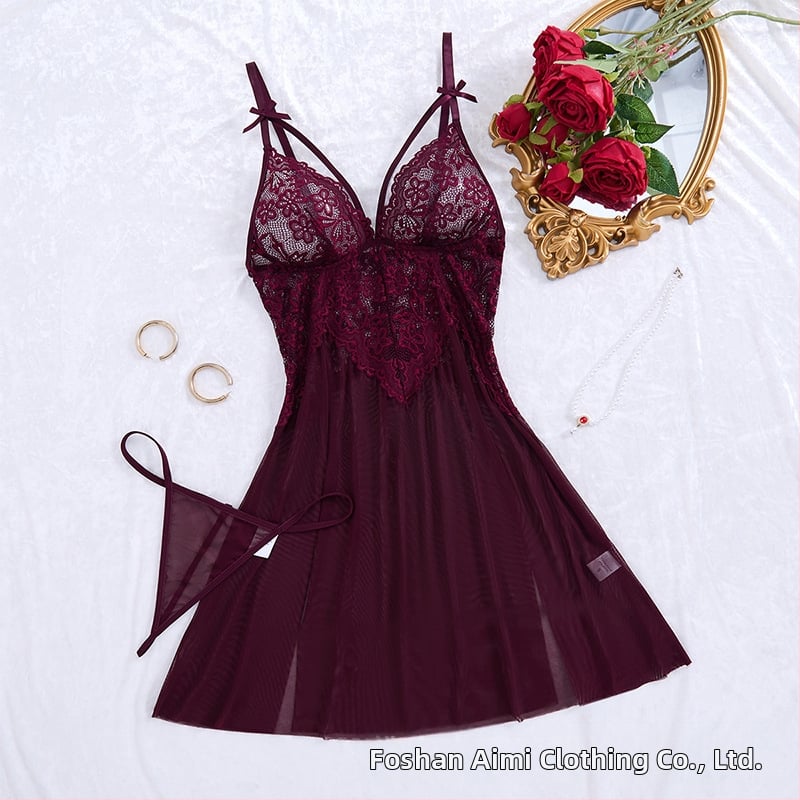 Σέξι γυναικείο νυχτικό με κόκκινη δαντέλα και κεντημένη σέξι πιτζάμα Cross-border Explosions, καλοκαιρινό εσώρουχο, 24015