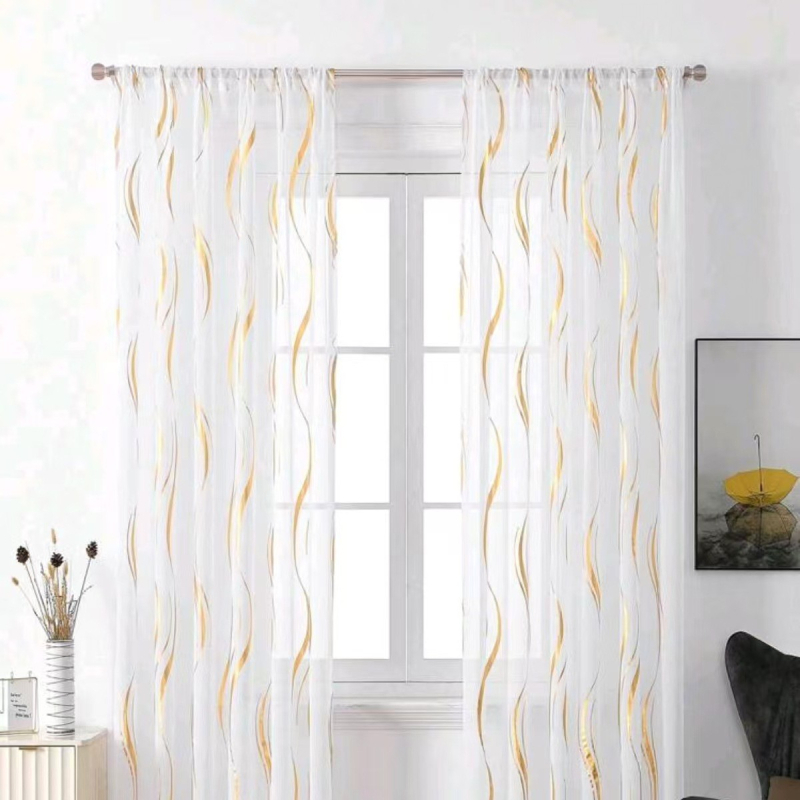 Modernus metalinis bangų raštas, vieno sluoksnio blizgučių tiulio užuolaidos