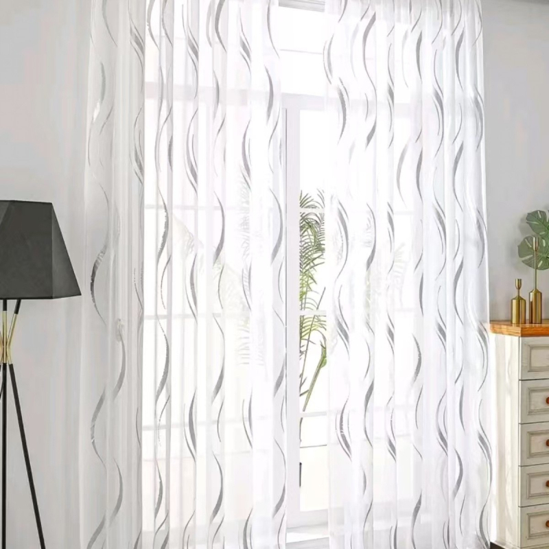 Modernus metalinis bangų raštas, vieno sluoksnio blizgučių tiulio užuolaidos