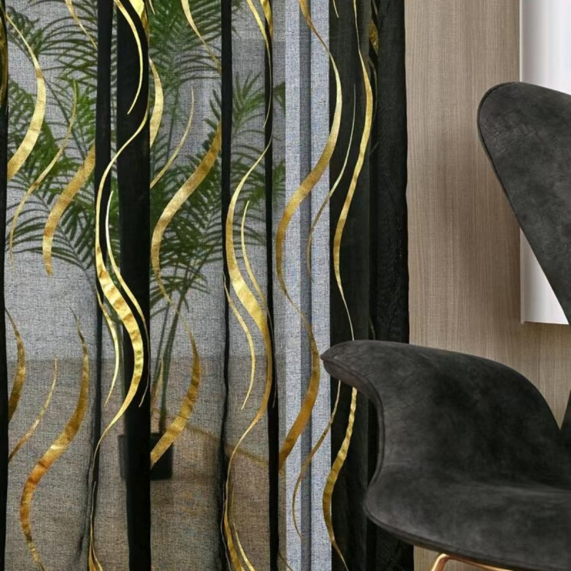 Modernus metalinis bangų raštas, vieno sluoksnio blizgučių tiulio užuolaidos