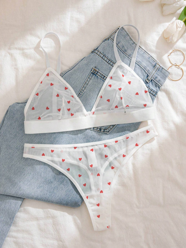 Σετ σέξι, διαφανή εσώρουχα με τριγωνικό κύπελλο και τυπωμένο δίχτυ σε ευρωπαϊκό και αμερικανικό σχέδιο με διασυνοριακή αγάπη