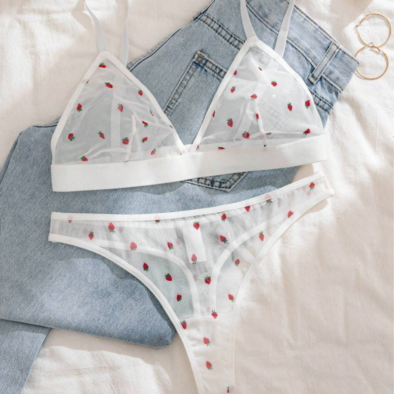 Σετ σέξι, διαφανή εσώρουχα με τριγωνικό κύπελλο και τυπωμένο δίχτυ σε ευρωπαϊκό και αμερικανικό σχέδιο με διασυνοριακή αγάπη