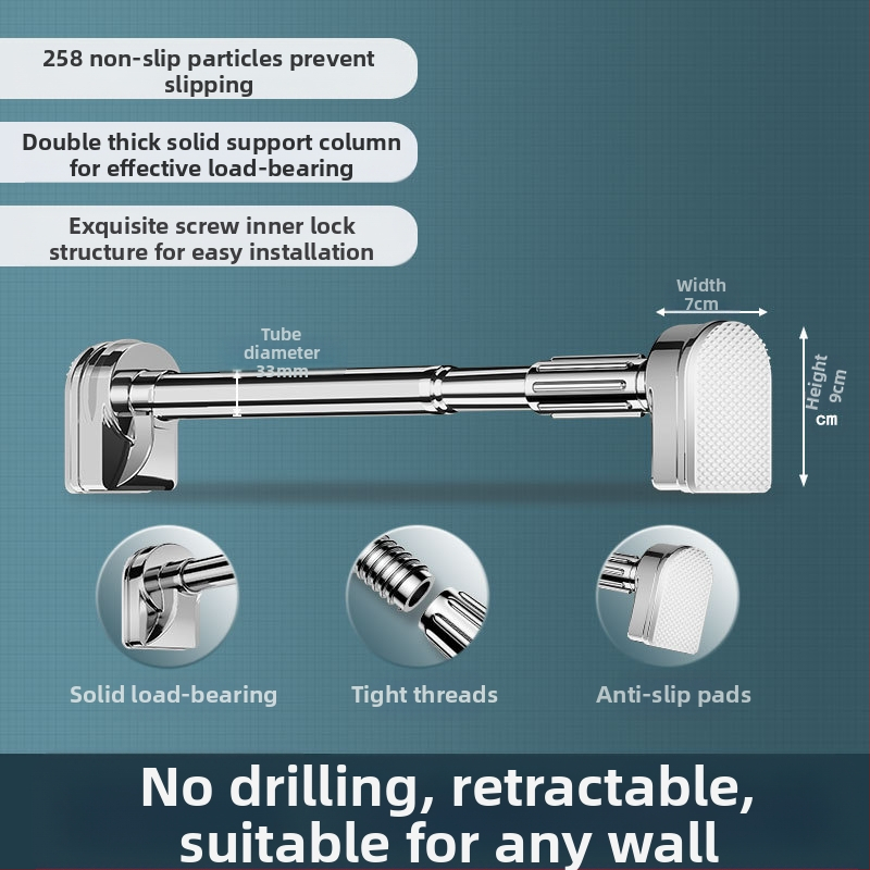 Lyukmentes ruhaszárító rúd Teleszkópos zuhanyfüggöny rúd Rozsdamentes acél Hűvös ruhásszekrény rúd WC zsugorító rúd Függönyrúd szárító állvány