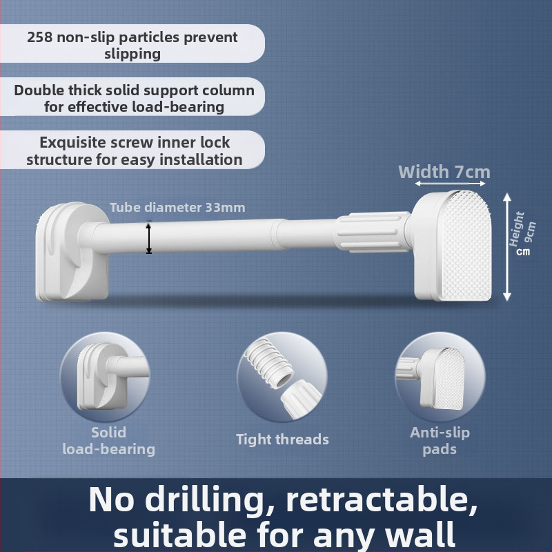 Lyukmentes ruhaszárító rúd Teleszkópos zuhanyfüggöny rúd Rozsdamentes acél Hűvös ruhásszekrény rúd WC zsugorító rúd Függönyrúd szárító állvány