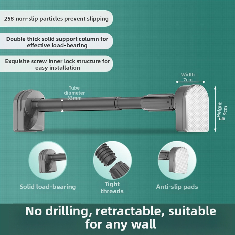 Lyukmentes ruhaszárító rúd Teleszkópos zuhanyfüggöny rúd Rozsdamentes acél Hűvös ruhásszekrény rúd WC zsugorító rúd Függönyrúd szárító állvány