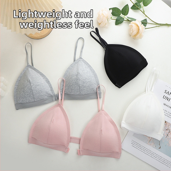 Γυναικείο εσώρουχο γαλλικού στιλ από καθαρό βαμβάκι, με τριγωνική αγκράφα μπροστά, χωρίς ίχνη από ατσάλι, push-up χωρίς κρίκους, μικρό στήθος, με όμορφη πλάτη, χωρίς τιράντες, λεπτό γυναικείο στυλ