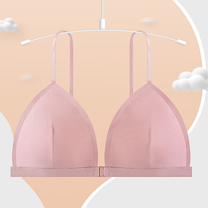 Γυναικείο εσώρουχο γαλλικού στιλ από καθαρό βαμβάκι, με τριγωνική αγκράφα μπροστά, χωρίς ίχνη από ατσάλι, push-up χωρίς κρίκους, μικρό στήθος, με όμορφη πλάτη, χωρίς τιράντες, λεπτό γυναικείο στυλ