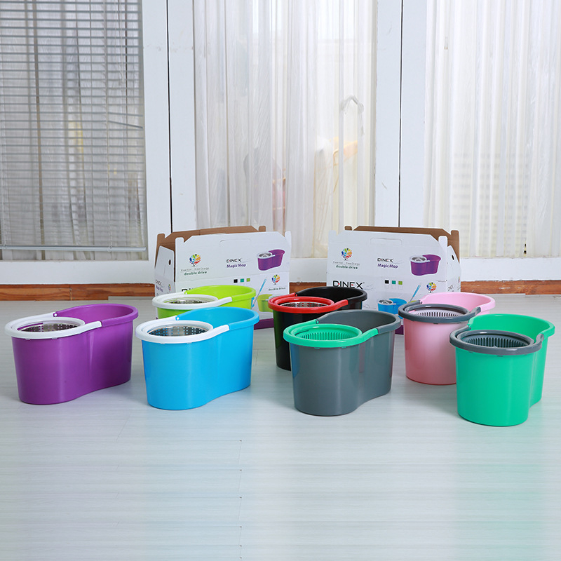 Μικρός κάδος εξωτερικού εμπορίου με σχήμα οκτώ, χαλύβδινο καλάθι, σετ περιστρεφόμενων σφουγγαρίστρας χωρίς πλύσιμο, στρογγυλή σφουγγαρίστρα Lazy Mop με ένα σκούπισμα και κάδο
