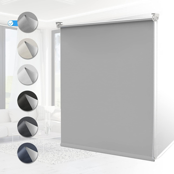 17 mm visiškai užtamsinanti žaliuzių užuolaida, balta/pilka/geltona, 100 % užtamsinimo, pakeliama, be perforacijų, užuolaida