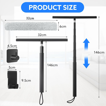 Αποσπώμενη, ανασυρόμενη ξύστρα γυαλιού οικιακής χρήσης για τον καθαρισμό του δαπέδου του παραθύρου της τουαλέτας και του μπάνιου