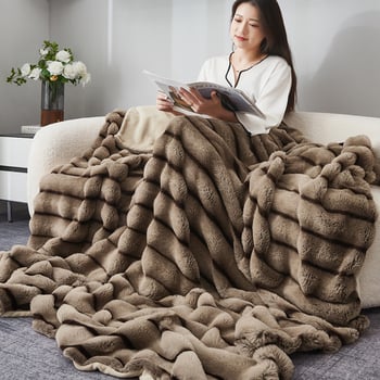Плюшено одеяло с външнотърговски заек, удебелено, топло, двустранно кадифено, многофункционално одеяло за диван, офис одеяло за обяд