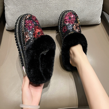 Παντόφλες Baotou Plus Size για γυναικεία εξωτερική ένδυση, Φθινόπωρο και Χειμώνας 2025, Νέες ζεστές παντόφλες με πούλιες και τακούνι, χωρίς τάκουνα, από γούνα Lazy