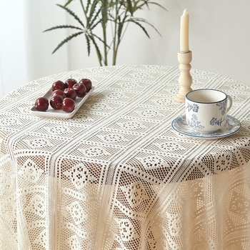 Американски стил пасторална памучна тъкана дантела покривка за маса куха плетена на една кука пискюл винтидж френски стил кръгла покривка за маса малка покривка
