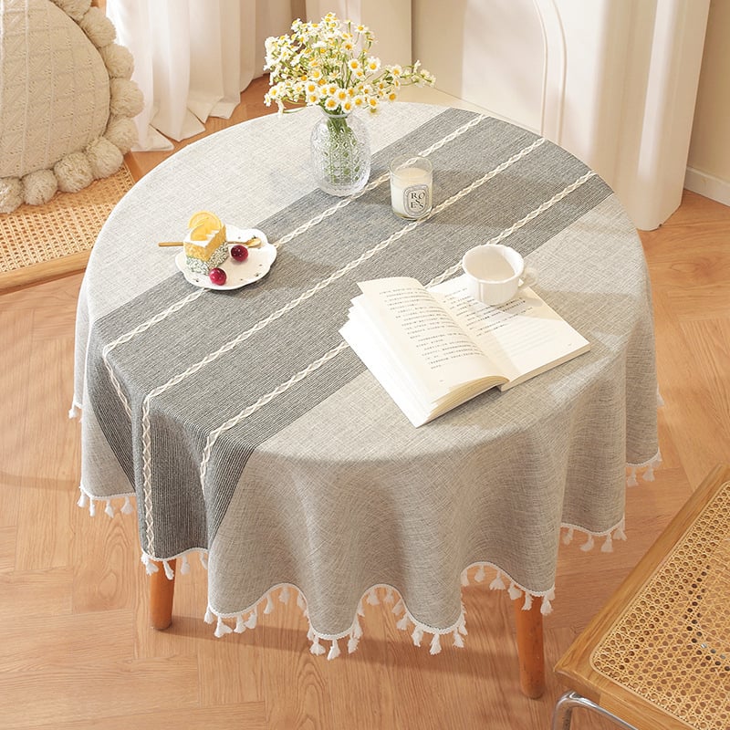 Față de masă rotundă în stil american, stil pastoral, din bumbac țesut, cu dantelă, croșetat gol, cu ciucuri, stil francez vintage, față de masă mică