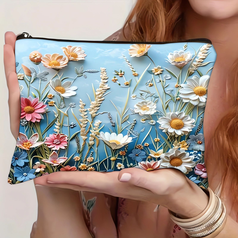 Τσάντα καλλυντικών Amazon Cross-Border Floral Μεγάλης χωρητικότητας Φορητή τσάντα ταξιδιού Διπλής όψης Τυπωμένη λινή τσάντα χονδρικής καλλυντικών