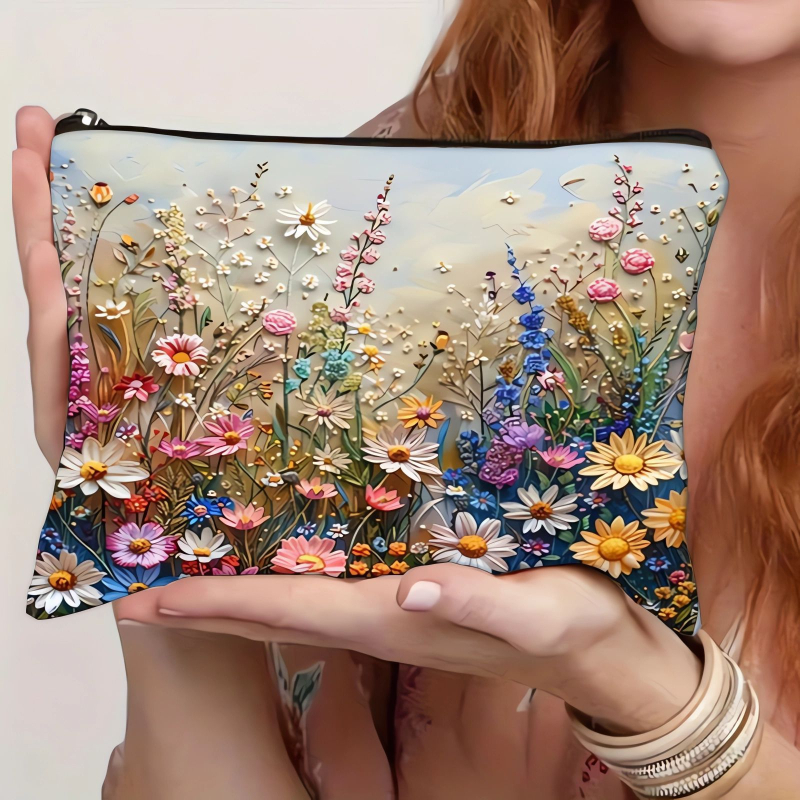 Τσάντα καλλυντικών Amazon Cross-Border Floral Μεγάλης χωρητικότητας Φορητή τσάντα ταξιδιού Διπλής όψης Τυπωμένη λινή τσάντα χονδρικής καλλυντικών