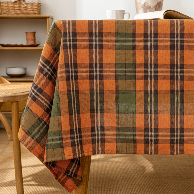 Őszi kockás terítő, pásztori stílusú téglalap alakú étkezőasztal terítő, nappali dohányzóasztal huzat, szövet betakarítás, hálaadás napi dekoráció