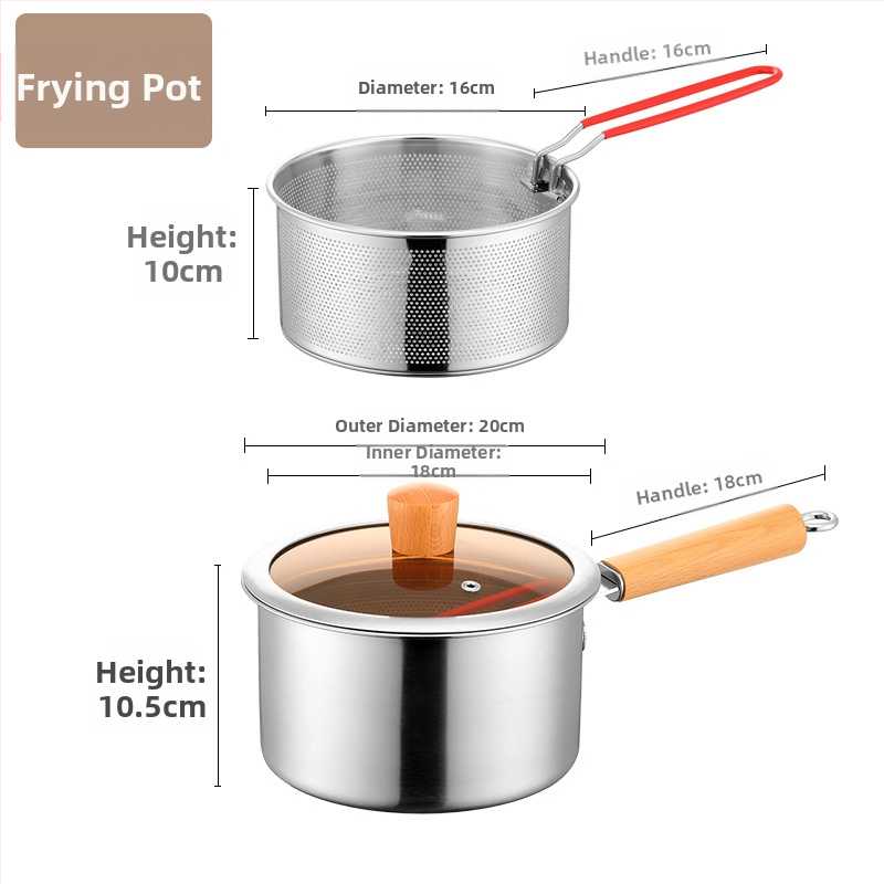 Nerūdijančio plieno keptuvė, buitinė, maža keptuvė su sieteliu, dujinė keptuvė, gilinanti degalus, taupanti 304 nerūdijančio plieno keptuvę