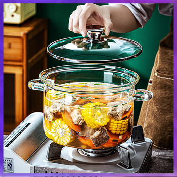 ⇘ Γυάλινη κατσαρόλα υψηλής περιεκτικότητας σε βοριοπυριτικό γυαλί, κατσαρόλα σούπας, ανθεκτικό σε υψηλές θερμοκρασίες, αέριο ανοιχτής φλόγας, άμεσης καύσης, διαφανής ηλεκτρική κεραμική κατσαρόλα, καυτή σε κόκκινο χρώμα