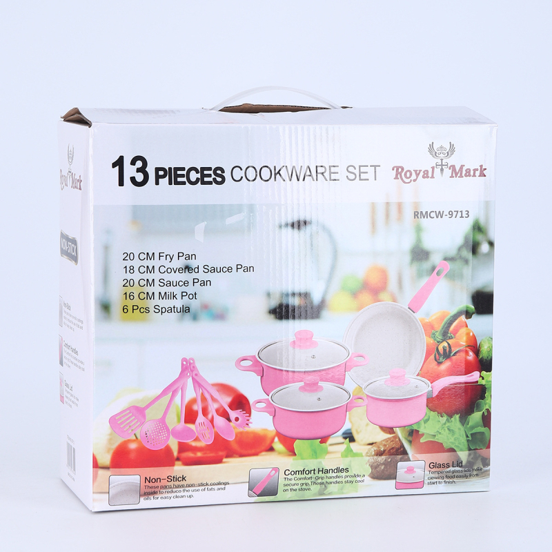 Užsienio prekybos eksporto puodai ir keptuvės, 13 dalių nepridegančios keptuvės sriubai, pieno puodui, spalvotai dėžutei, verslo dovanos, gamintojai, didmeninė prekyba