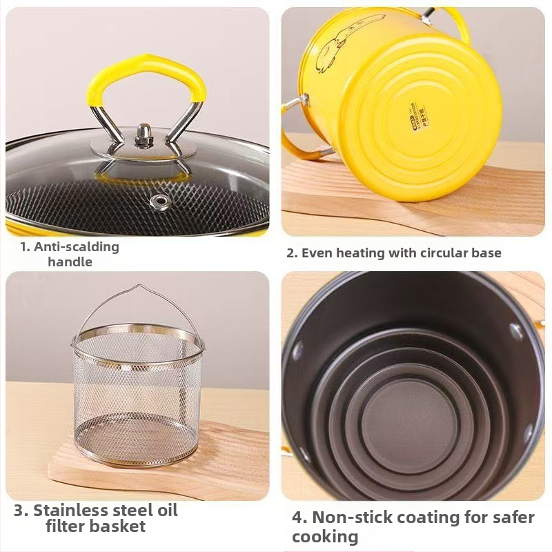 Темпура фритюрник с голям капацитет, домакински малък многофункционален бездимен фритюрник с филтър, олиоспестяващ незалепващ фритюрник