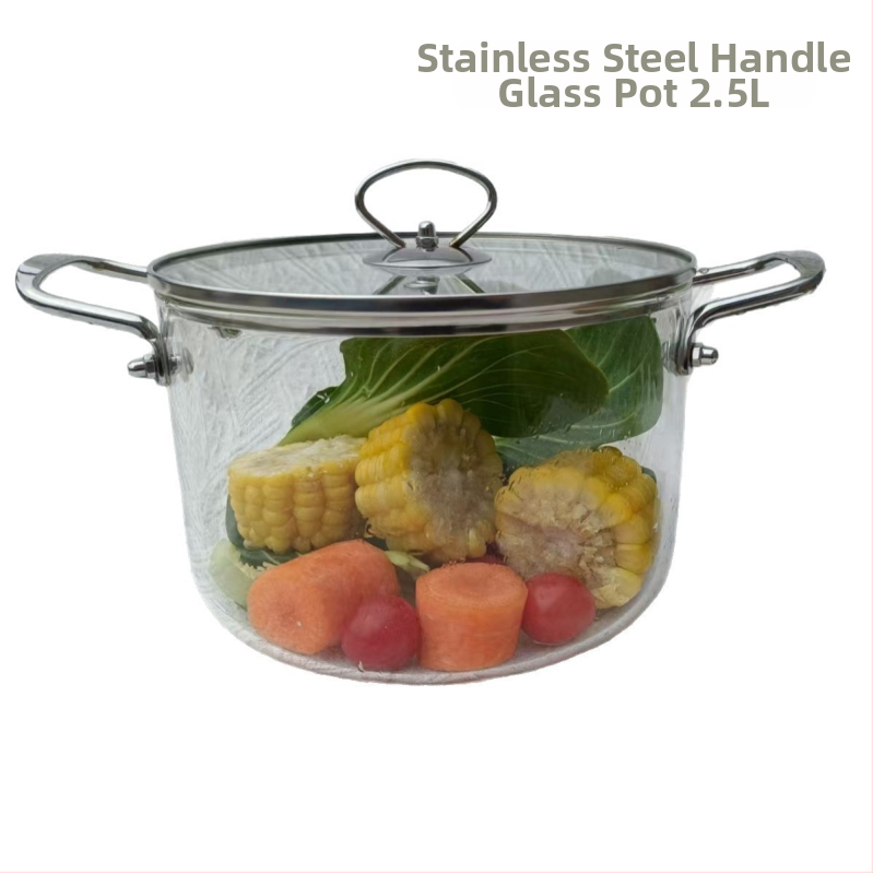 Karščiui atsparus stiklinis dvigubas permatomas sriubos puodas virtuvei, buitinis, aukštos borosilikatinio stiklo, nerūdijančio plieno rankenos, makaronų sriubos puodas, troškinys