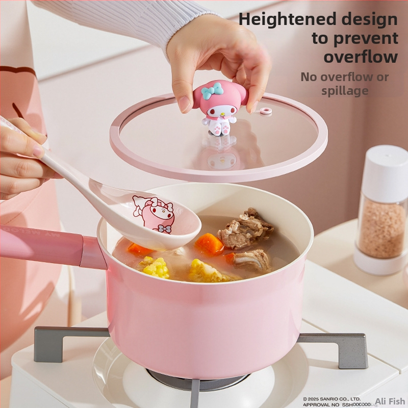Многофункционална тенджера за мляко Sanrio, тенджера с незалепващо покритие, специална тенджера за хранителни добавки за кърмачета и малки деца, тенджера за супа, тенджера за готвене на пара и задушаване „всичко в едно“ за инстантни юфка