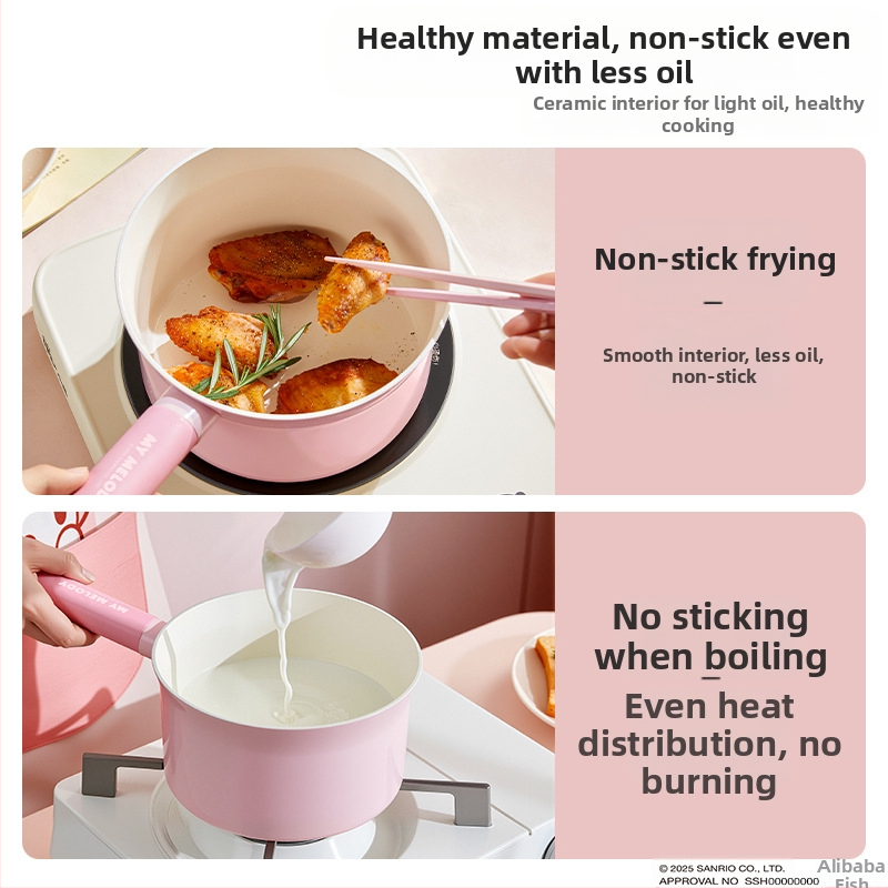 Многофункционална тенджера за мляко Sanrio, тенджера с незалепващо покритие, специална тенджера за хранителни добавки за кърмачета и малки деца, тенджера за супа, тенджера за готвене на пара и задушаване „всичко в едно“ за инстантни юфка