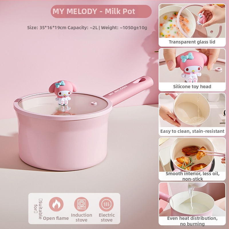 „Sanrio“ daugiafunkcis pieno puodas, nelimpantis puodas, specialus maisto papildų puodas kūdikiams ir mažiems vaikams, sriubos puodas, garinimo ir virimo „viskas viename“ greito paruošimo makaronų puodas