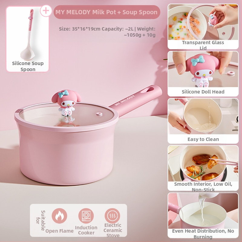 „Sanrio“ daugiafunkcis pieno puodas, nelimpantis puodas, specialus maisto papildų puodas kūdikiams ir mažiems vaikams, sriubos puodas, garinimo ir virimo „viskas viename“ greito paruošimo makaronų puodas