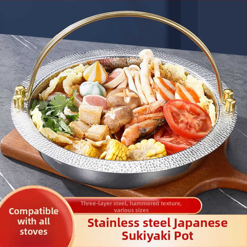 Kolmekihiline terasest Jaapani Shouxi pott Korea lameda põhjaga kuum pott Rippuv pott Roostevabast terasest kuum pott Mereandide hautatud pott Kuiv pott