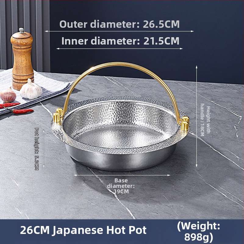 Trisluoksnis plieninis japoniškas „Shouxi“ puodas, korėjietiškas plokščiadugnis karštas puodas, pakabinamas puodas, nerūdijančio plieno karštas puodas, jūros gėrybių troškintas puodas, sausas puodas