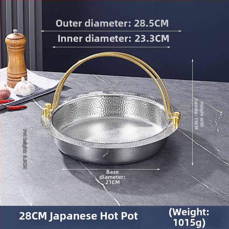Trisluoksnis plieninis japoniškas „Shouxi“ puodas, korėjietiškas plokščiadugnis karštas puodas, pakabinamas puodas, nerūdijančio plieno karštas puodas, jūros gėrybių troškintas puodas, sausas puodas