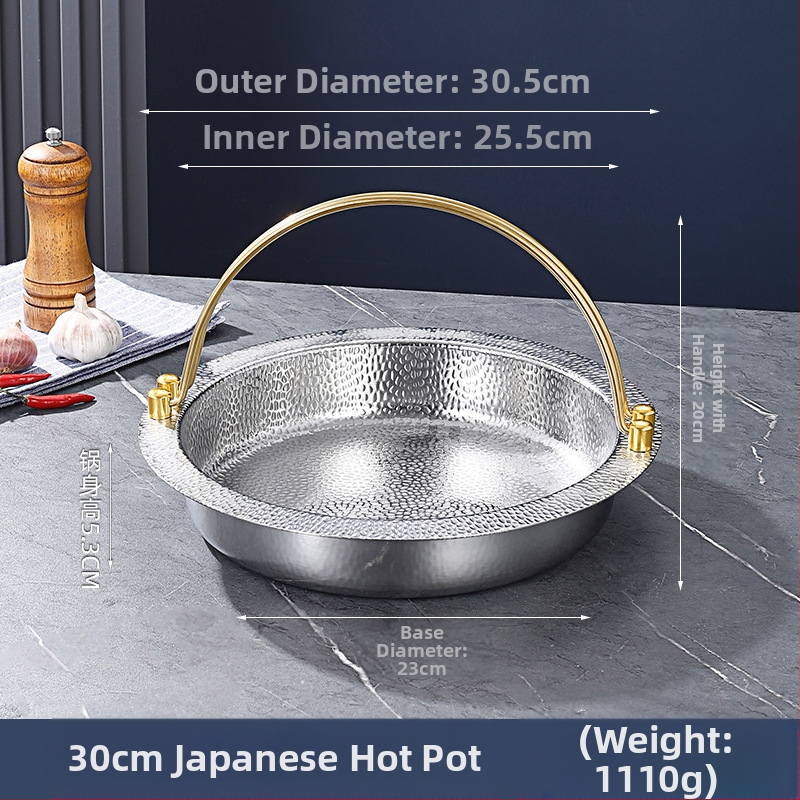 Trisluoksnis plieninis japoniškas „Shouxi“ puodas, korėjietiškas plokščiadugnis karštas puodas, pakabinamas puodas, nerūdijančio plieno karštas puodas, jūros gėrybių troškintas puodas, sausas puodas