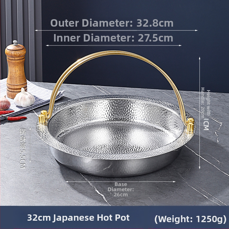Trisluoksnis plieninis japoniškas „Shouxi“ puodas, korėjietiškas plokščiadugnis karštas puodas, pakabinamas puodas, nerūdijančio plieno karštas puodas, jūros gėrybių troškintas puodas, sausas puodas