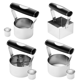 „Amazon“ nerūdijančio plieno pyrago sausainių formos didmeninė spurgų pjaustymo forma su minkšta rankena, apvali virtuvės kepimo presas